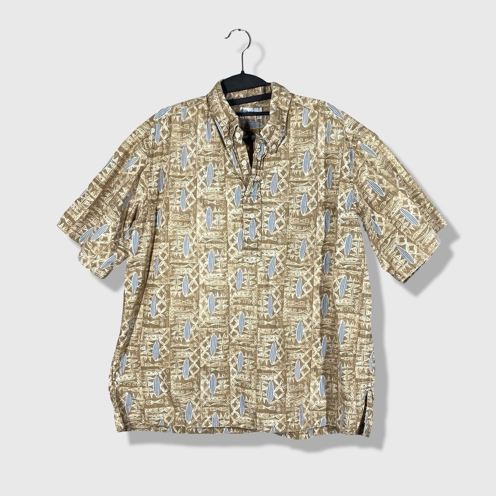 Reyn Spooner Pullover Shirt Mens XL Brown Tropical Surf Beach Coastal Aloha